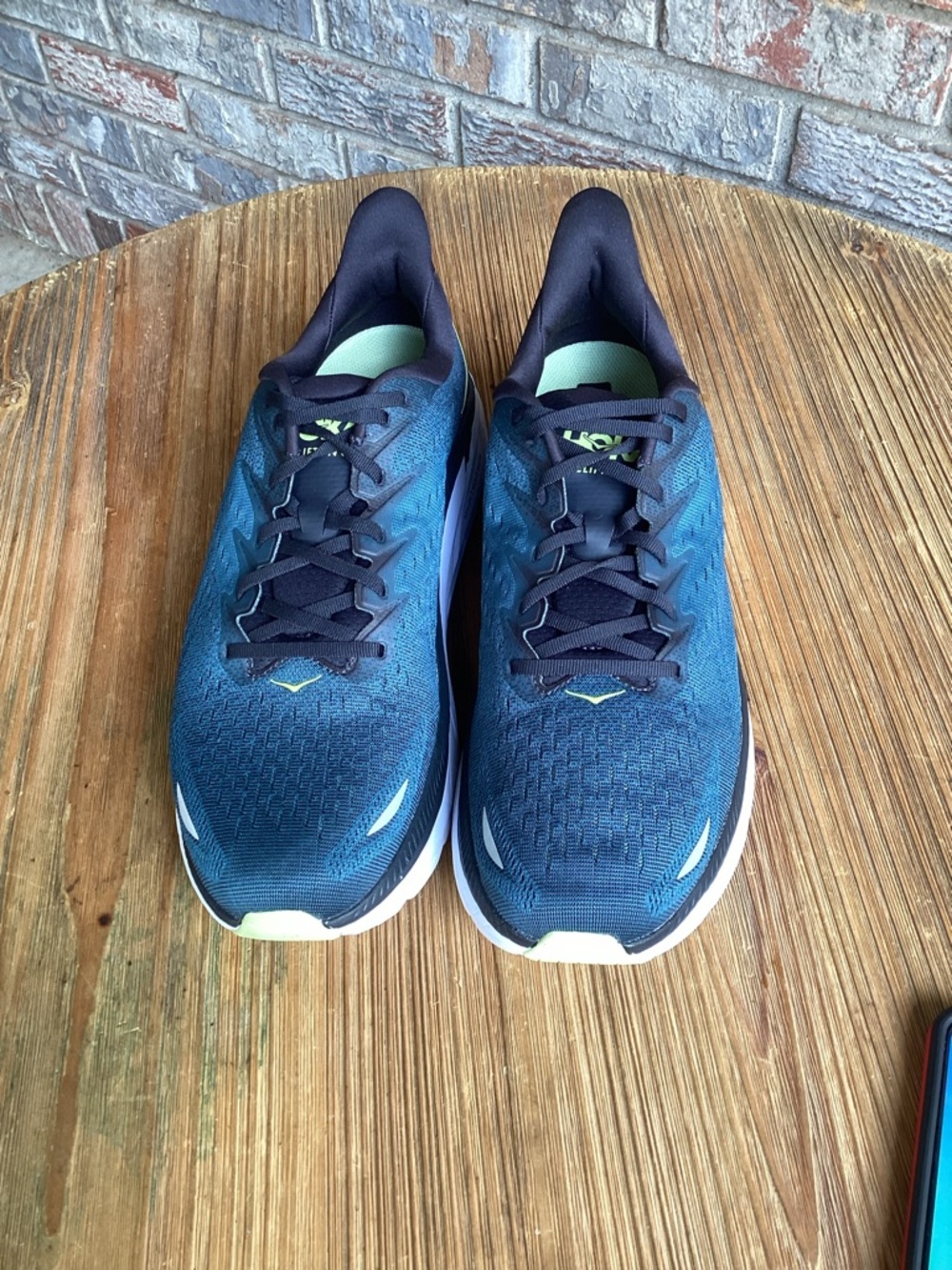 Hoka Clifton 8 Running Shoe in Bright Lime and Teal